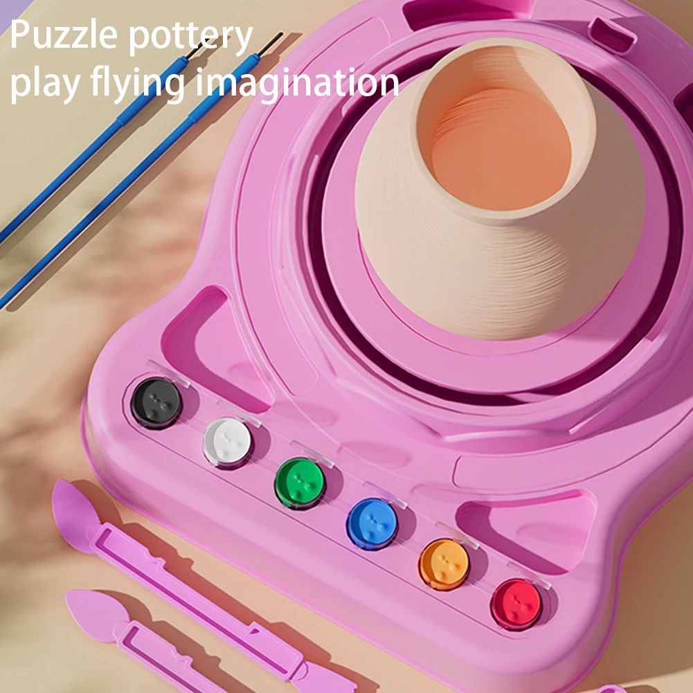 Kids Pottery Wheel Kit Electric Clay Wheel Educational Pottery Painting Art Kit Child-Safe Art Turntable for Boys Girls