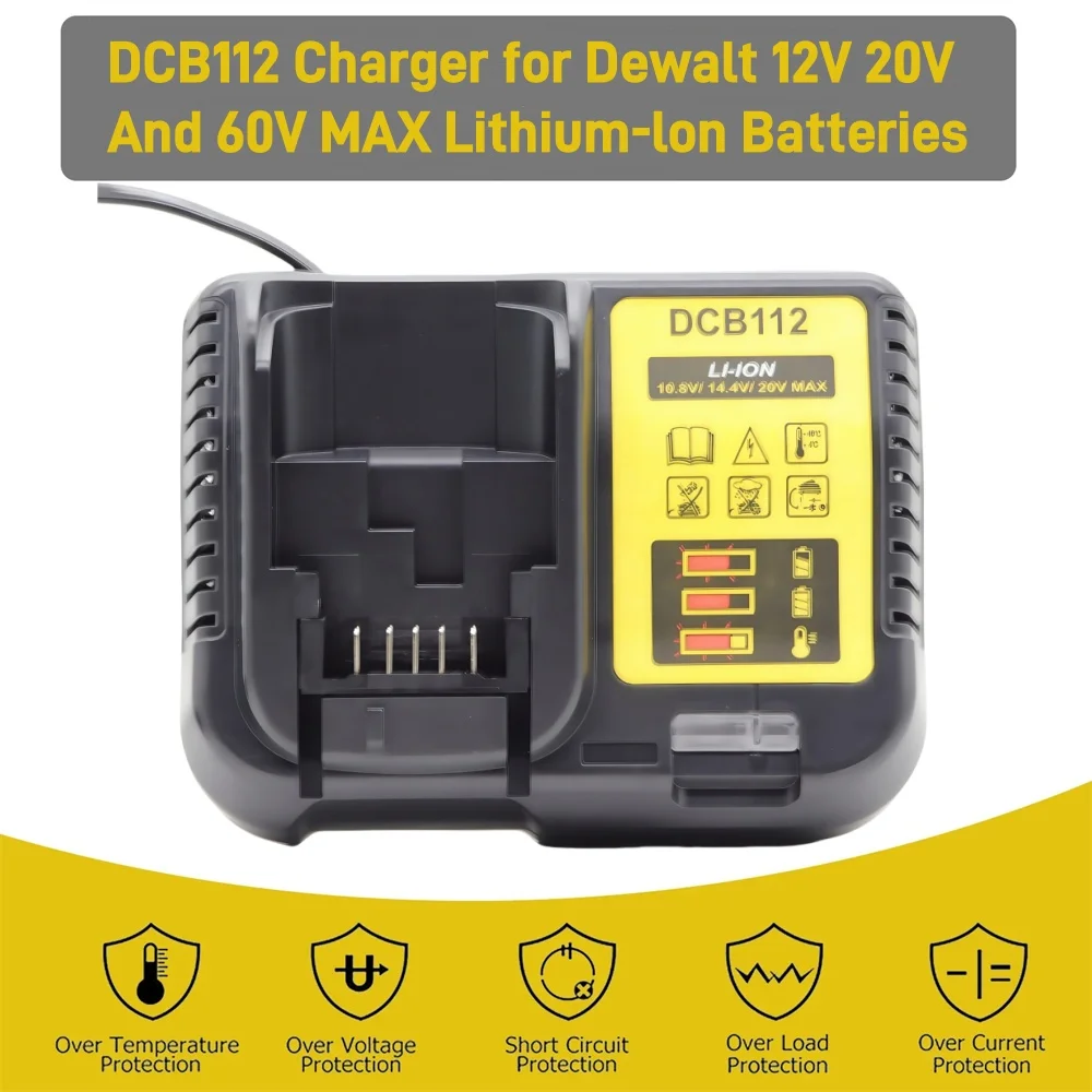 Battery Charger DCB112 2A For Dewalt 10.8V 12V 14.4V 18V 20V