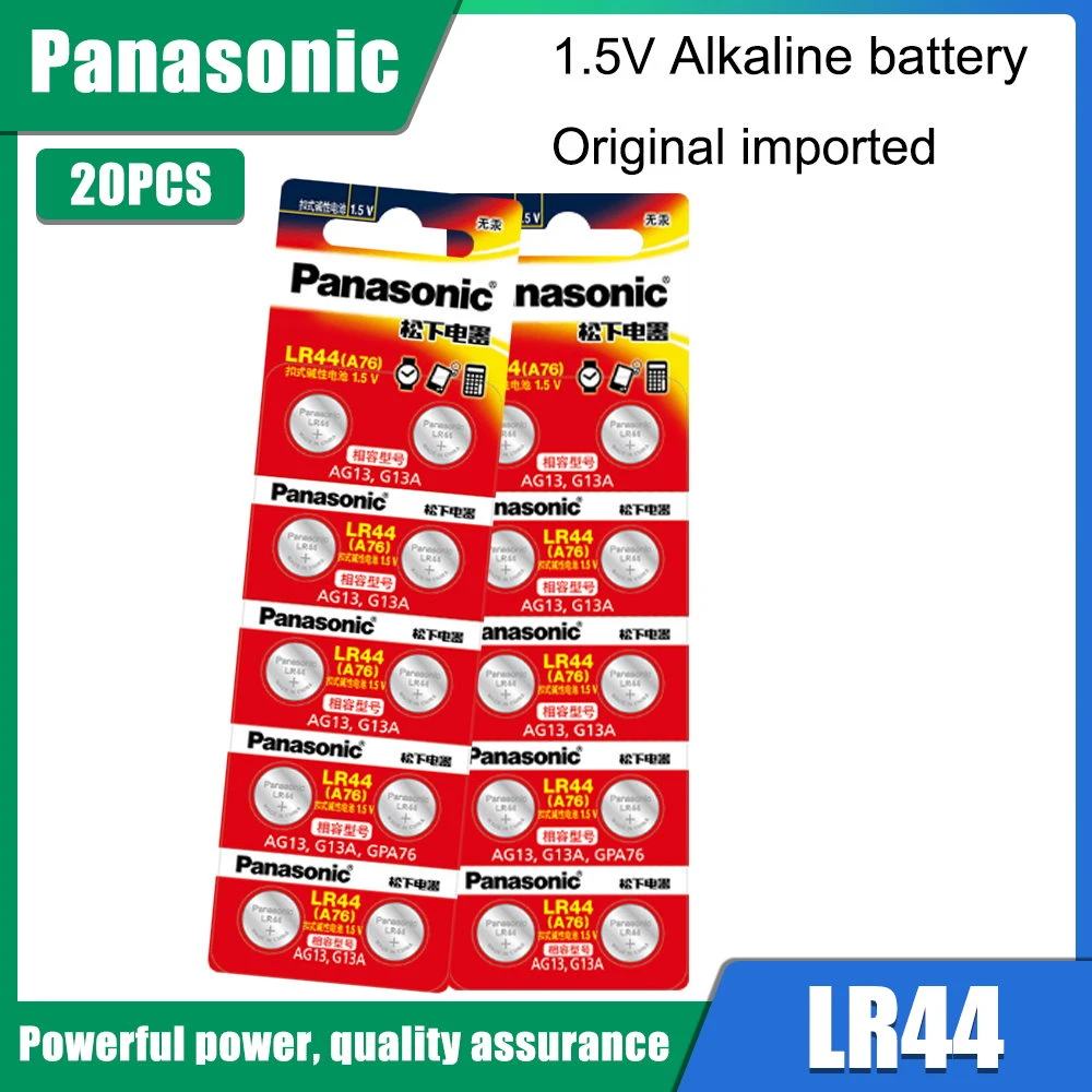 portable power pack 20Pcs/1Packs PANASONIC LR44 A76 AG13 0%Hg SR1154 357 LR 44 1.5V Cell battery batteries For calculator 0%Hg replacement battery