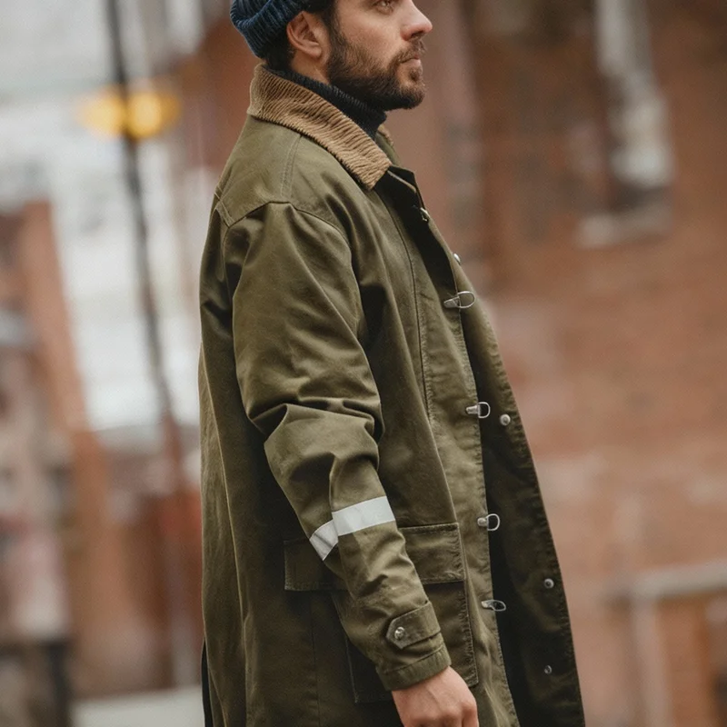 Maden Vintage Corduroy Turn-down Trench Coat for Men Autumn Dark