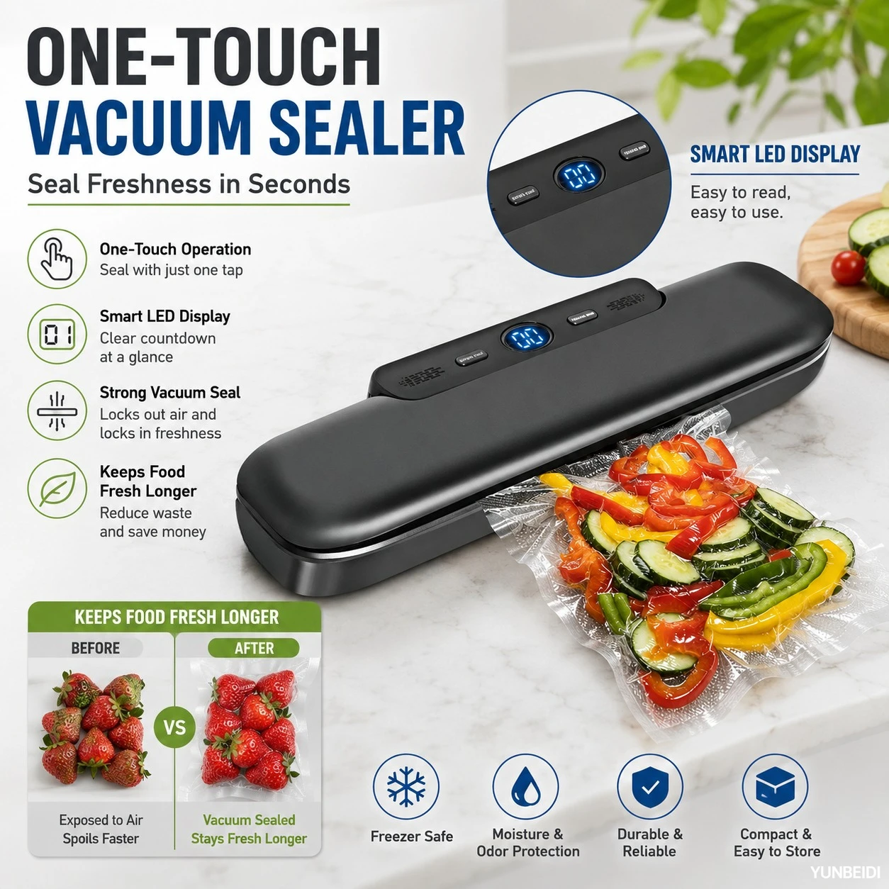 Vacuum Sealing Machine - Automatic One-Click Vacuum Sealing for Food Kitchen Home Use Food Preservation Packaging Machine 2