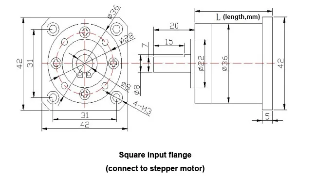 Description Picture 5 of item1pcs/lot 189:1 264:1 369:1 516:1 Planet Reducer 36mm Planetary Gearbox Round or Square Flange Input Diameter 5mm