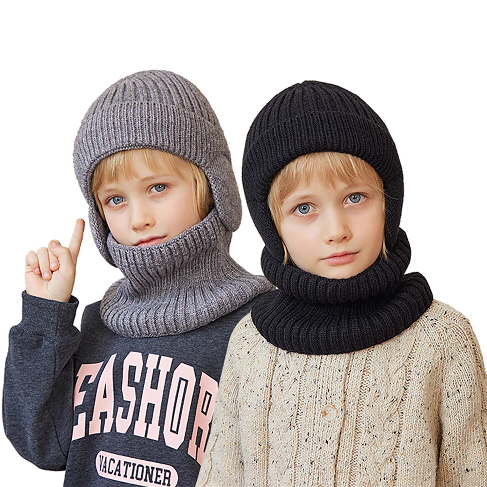 

Kids' Winter Keep Warm Beanie Scarf Set 2 Pieces Boys Girls Fleece Lining Woolen Yarn Earflap Hat Children Knit Neck Warmer New