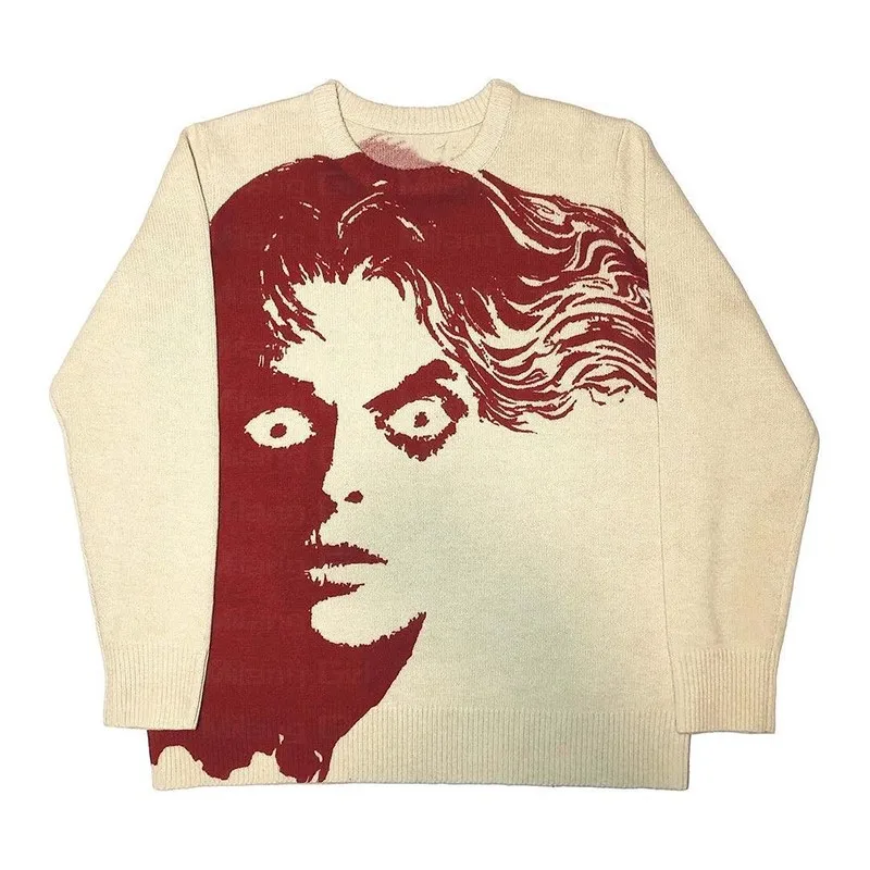 Oversized Sweater portrait Print Before and after Harajuku Cotton ...