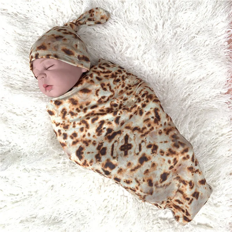 Burrito Blanket For Child Baby Flour Tortilla Swaddle Sleeping Wrap Hat Set NEW 