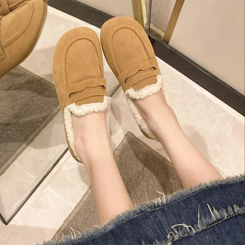 Suede round toe plush winter women's shoes