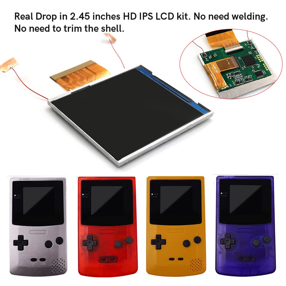 

HISPEEDIDO 2023 Real Drop In 2.45" GBC Retro Pixel HD IPS Backlight LCD Kit For Gameboy Color GBC No Need Welding and Trim Shell