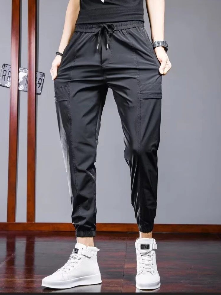 

Khaki colored workwear pants for men's spring 2024 new slim fit straight leg multi pocket cool trendy brand nine point casual pa