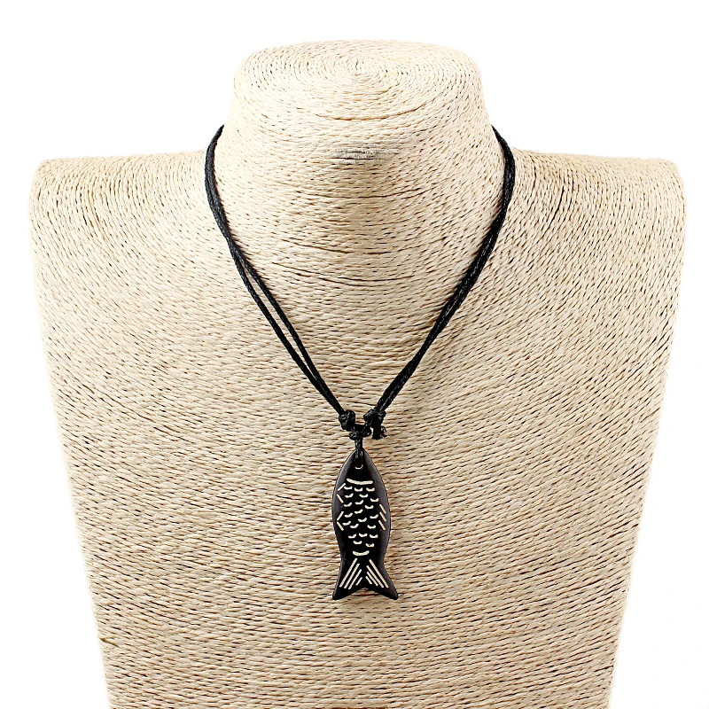 12pcs Ethnic Tribe Fish Pattern Shape Pendant Necklace Resin Charms Necklace Unisex Fashion Choker Jewelry Wholesale