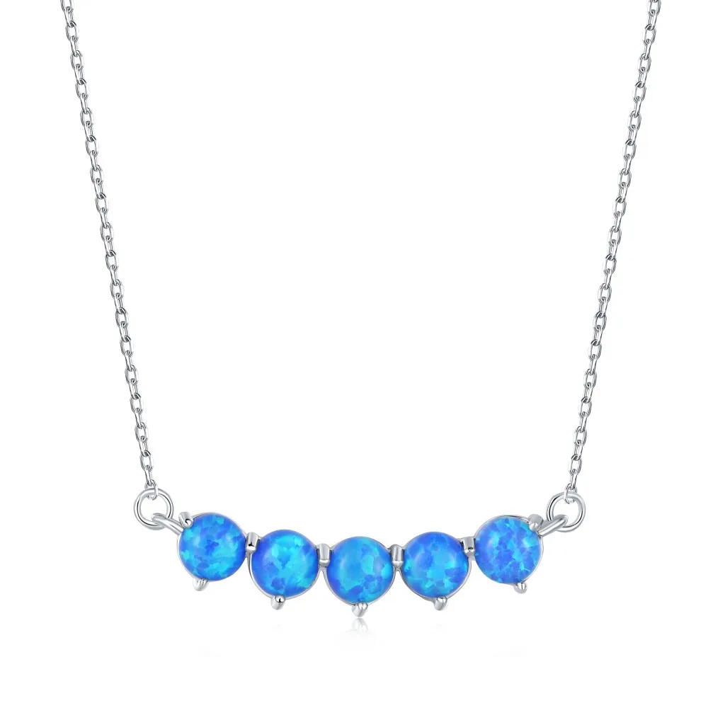 

S925 Sterling Silver Pendant Necklace Real Opal Choker Chain Women Blue White Fine Jewelry Gift Drop Shipping