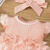 0-3-year-old newborn baby girl summer pink sleeveless lace round neck lace butterfly mesh lovely dress party 3