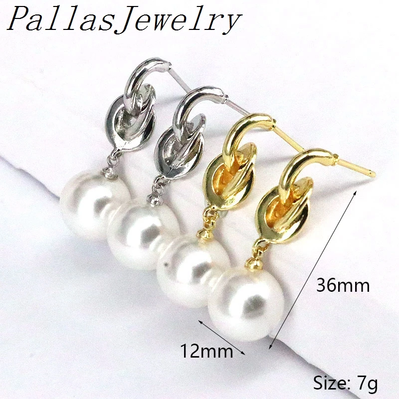 

10Pairs,Fashion Gold Plated Shell Pearl Drop Dangle Metal Earrings Brass Chic Temperament Jewelry