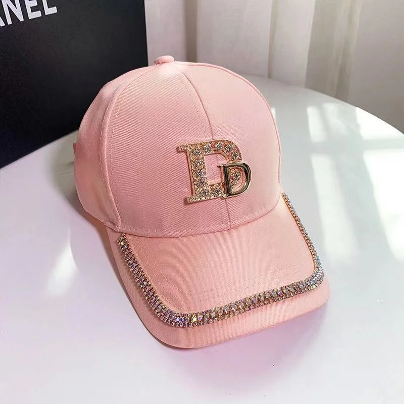 Letter M Women's Bling Baseball Cap Ladies Fashion Caps With Rhinestones Snapback Hip Hop Hats Black White_voghion.com