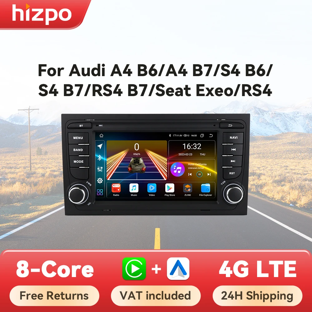 Hizpo 7 Zoll Auto-Multimedia-Radio für Audi A4 2002-2007 S4 RS4 B6 B8 B7 GPS Navi 2din Stereo Wireless CarPlay Android Auto