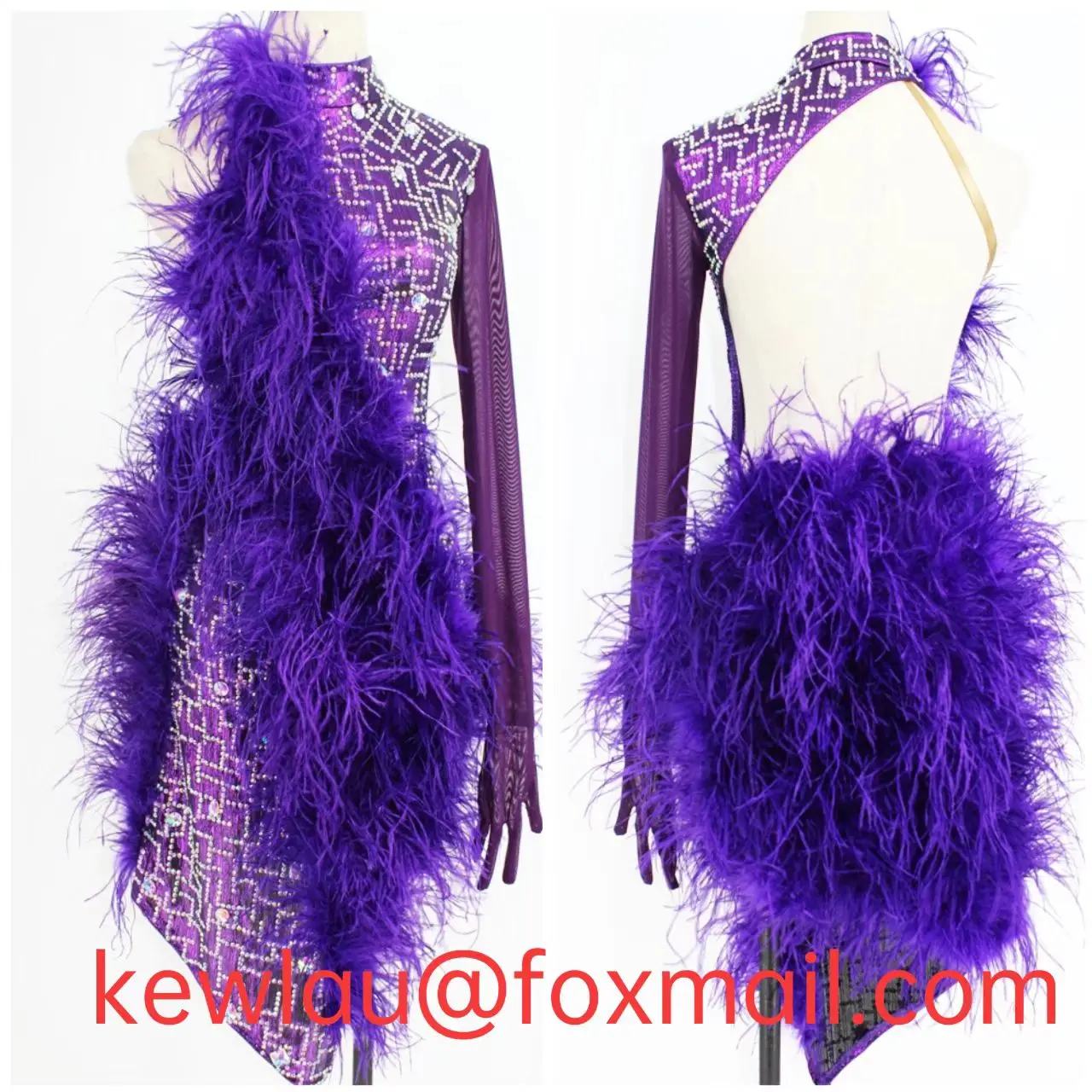 

WHYNOT DANCE Ostrich Feather Customized Latin Dance Competition Dress Purple for Girls or Women Party Costume Fast Free Shippig