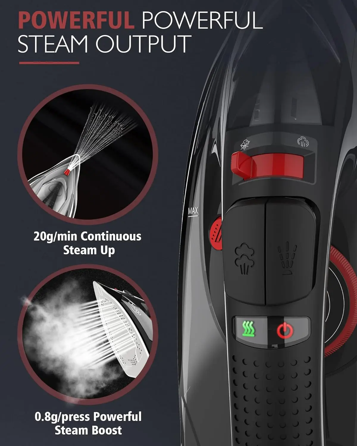 Cordless iron, 1500W cordless iron with steam - with 11.84 oz tank, with ceramic bottom plate and 3 temperature Settings 5