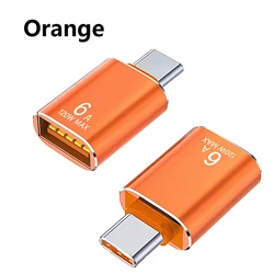 Metal Type C to USB 3.0 Adapter - Enhanced Charging & Data Transmission with File Reading Capability (6A C to USB Orange)
