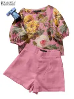 2024 ZANZEA Summer Short Sets Women Outfits 2PCS Elegant Short Sleeve Floral Blouse Pant Suit Fashion Tracksuit Matching Sets - Image 4