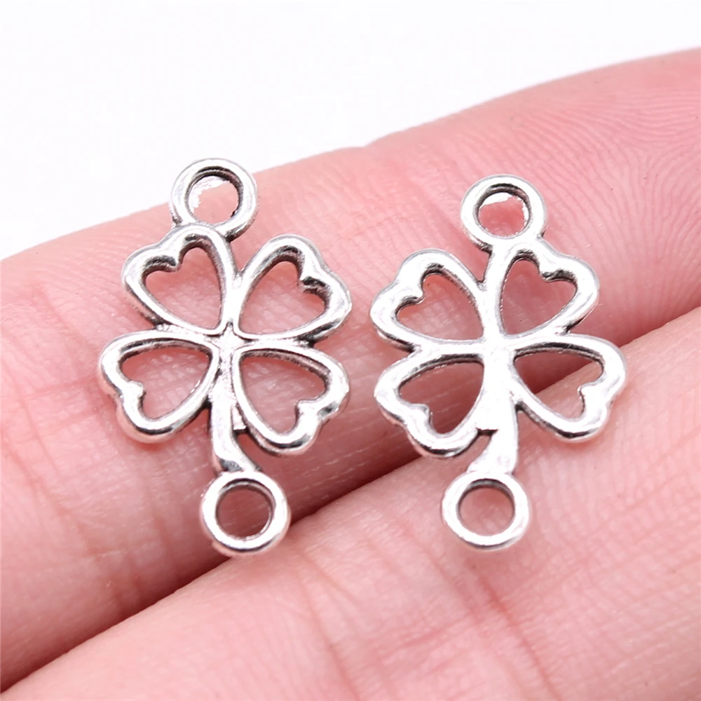 WYSIWYG 20pcs 20x12mm 3 Colors Clover Charms Connector Lucky Clover Charm Connector 4 Leaf Charm