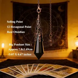 Reiki Healing Natural Stone Crystal Pendulum with Amethyst and Black Obsidian (BIG 7.8cm Obsidian)