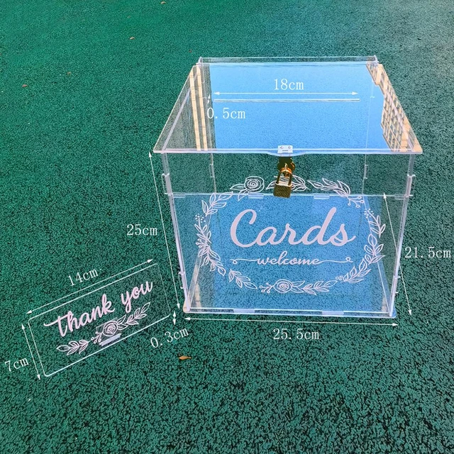 1pc, Acrylic Wedding Card Box(10x10x5.5 Inches), Clear Gift Card Box For  Wedding Reception, Elegant Wedding Envelope Money Memory Box With Stickers