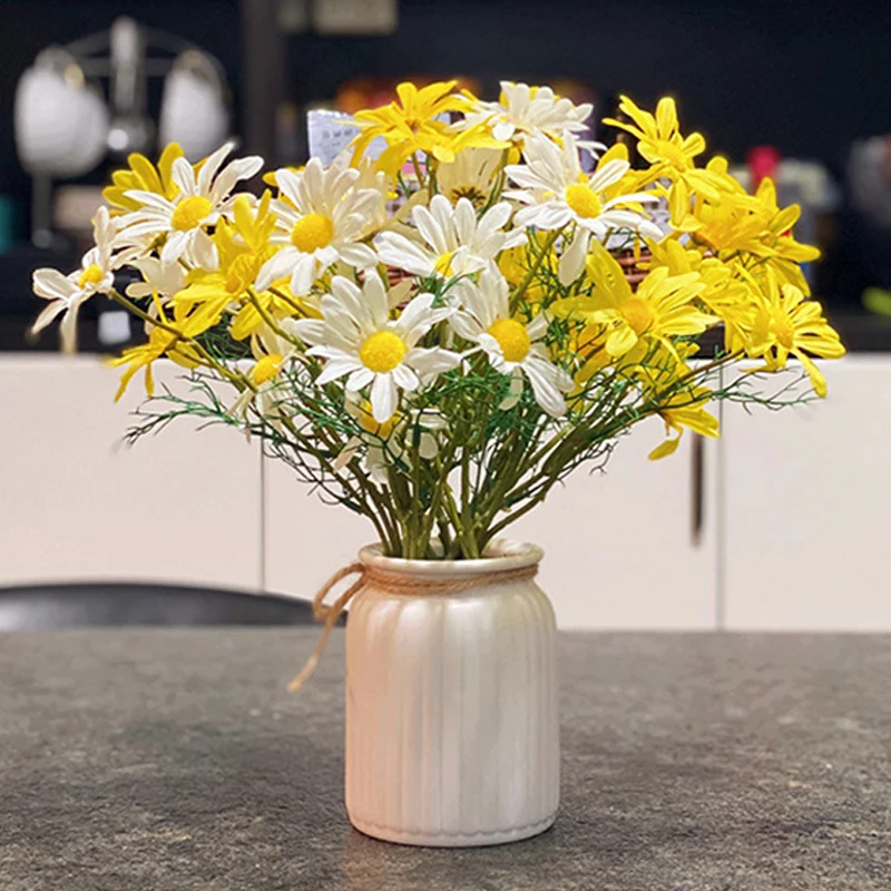White Daisies Artificial Flowers Long Branch Bouquet Family Party Wedding Decoration DIY Bridal Silk Artificial Flower 5 Heads artificial plants artificial flowers artificial flower bouquet artificial flower artificial branches