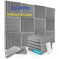 แผ่นโฟมดูดซับเสียงและกันไฟ (ร่องสามเหลี่ยม 12/24 ชิ้น) ลดเสียงรบกวน สำหรับการปรับปรุงบ้านและกันเสียง 1