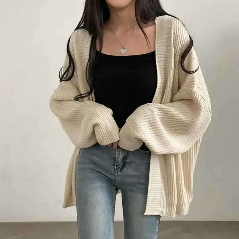 Autumn and Winter New Women's Cardigan Women's Solid Color Sweater Casual Loose Women's Retro Knitwear Sweater Jacket