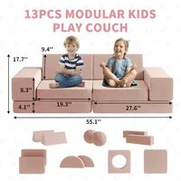 Kids Couch, 12PCS Fold Out Toddler Couch with 2 Balls and Tunnel, Modular Kids Couch for Playroom, Kids Play Couch 2