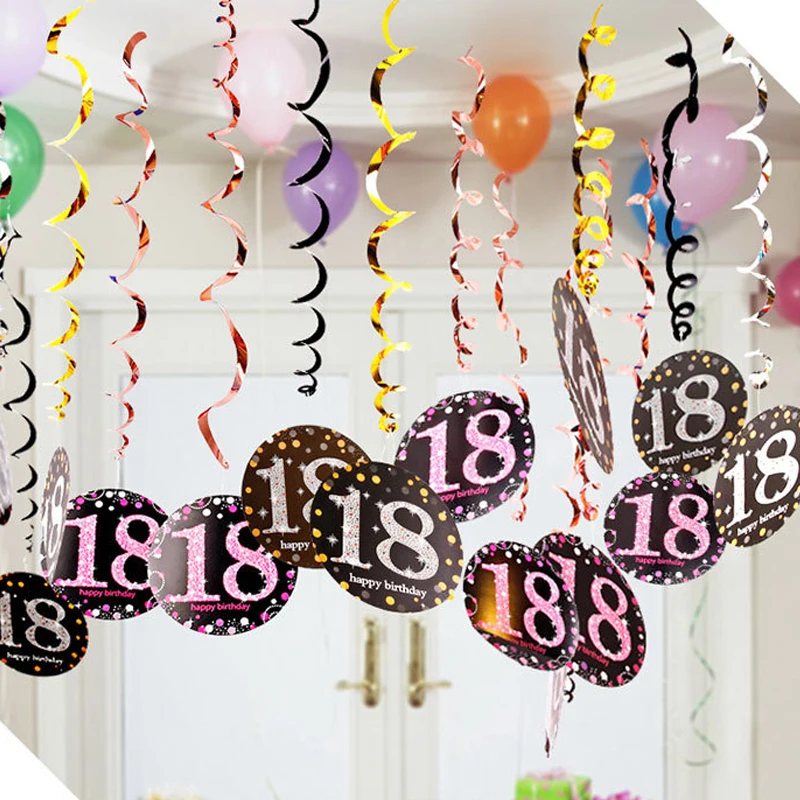 

6PCS Happy Birthday Swirl 18-70 Years Old Birthday Spiral Hanging Background Layout Ornaments PVC Party Decor