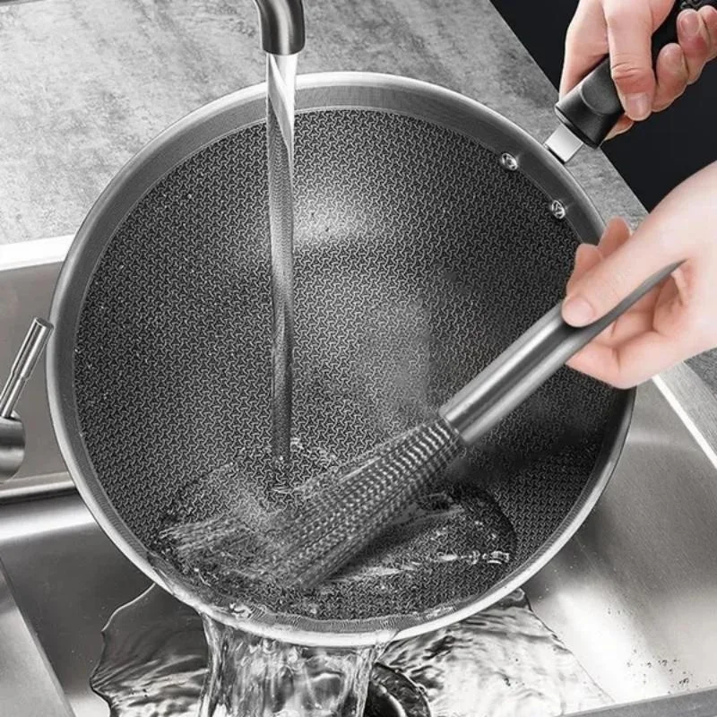Kitchen Tools Stainless Steel Pot Brus Cleaning Brush Pot Utensil Scrubber Scouring Brush Dishwashing Descal Wire