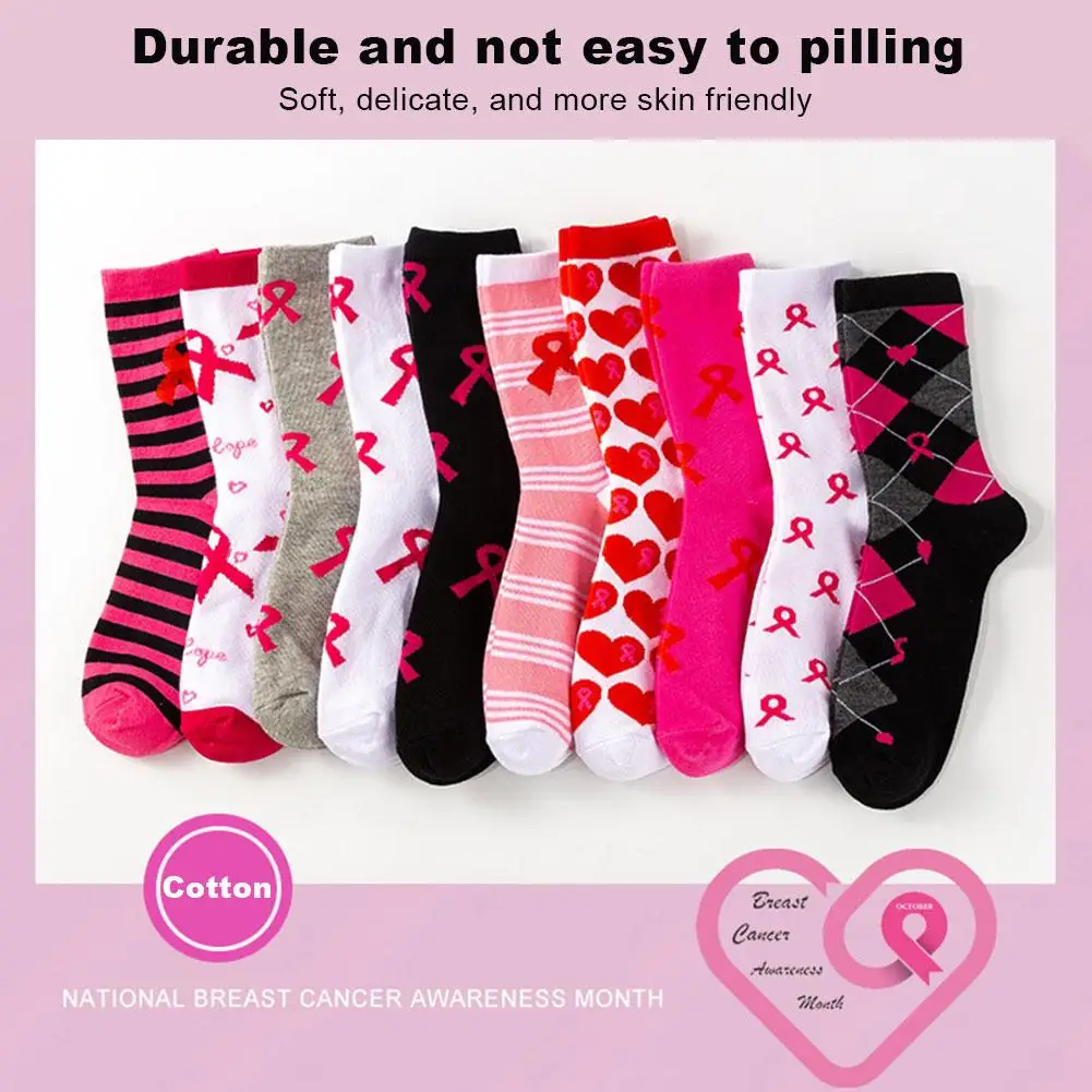 

Unisex Breast Cancer Awareness Theme Printed Mid Calf Comfy Casual Blister Socks Wicking Calcetines Antibacterial Anti Sokk I1B3