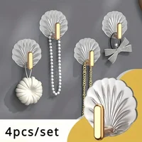 4pcs/set Multipurpose Shell Shape Hook Wall Hanging Hooks Self Adhesive Storage Hook For Bathroom Kitchen Bedroom Key Decor 1
