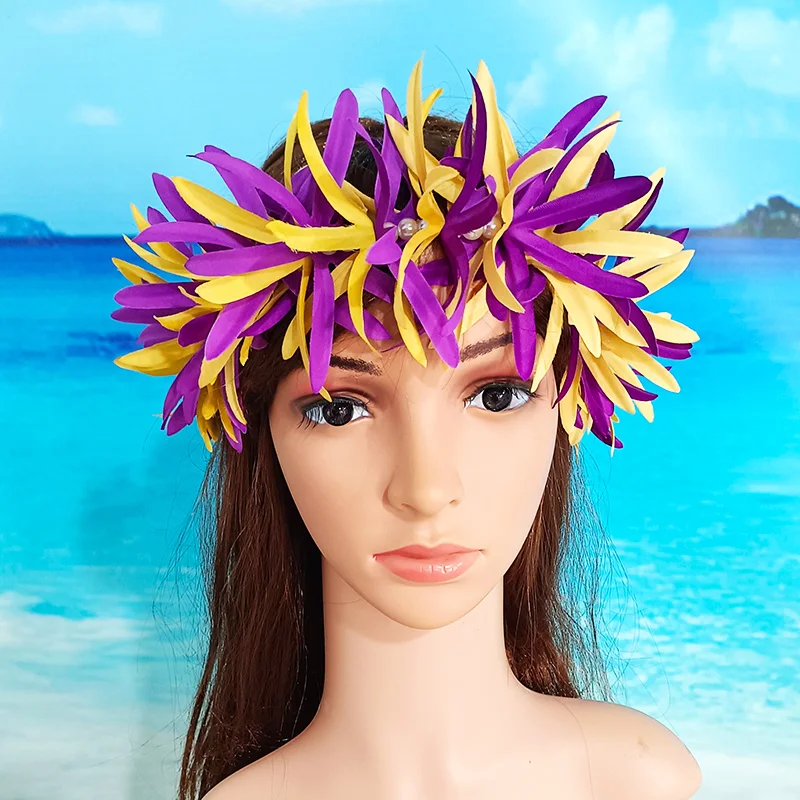 New Arrival 2024 Graduation Lei Headband Purple Gold Spider Lily With Pearl Handmade Hawaii Garland Wedding Party Hair Accessory new arrival led g40 retro globe solar string light bulbs shatterproof bulbs weatherproof strand lamp for garden wedding party