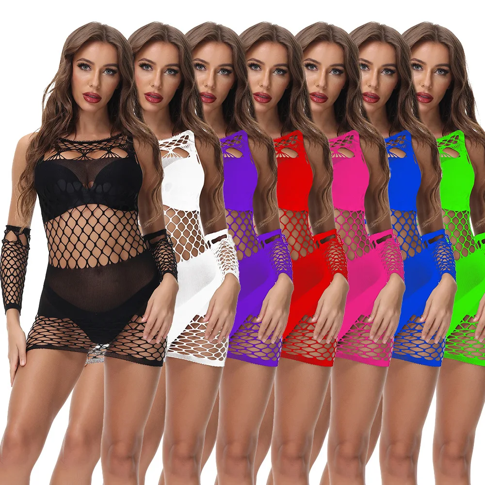 

2022 Summer New Beach Club Fashion Sleeveless Sexy Sheer Sexy Dress Mesh Cutout Mini Dress Skinny Night Dress Hot Bodycon