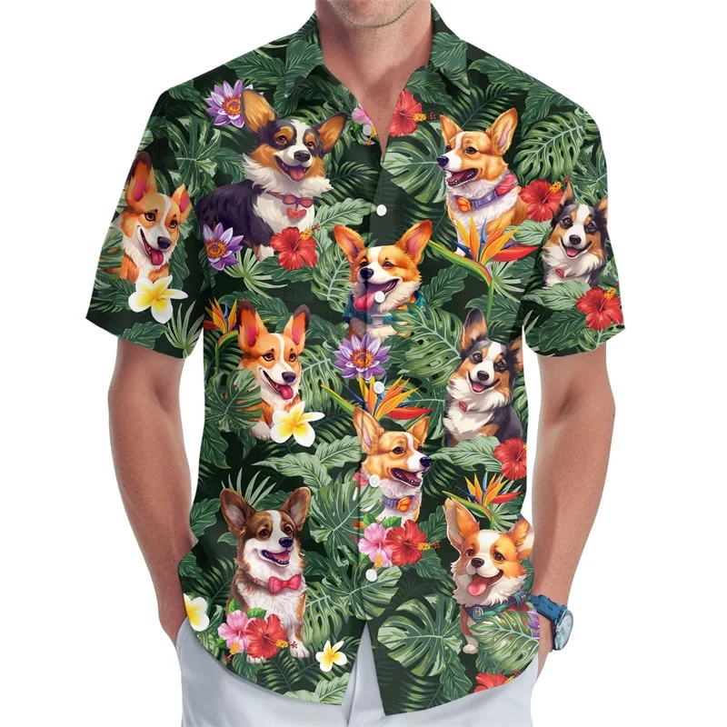 3D Full Print Hawaiian Dachshund Graphic Shirt For Men Summer Casual Button Up Surfing Beach Shirts Blusas Mens Oversize Tee Top 4