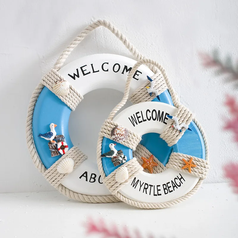 Mediterranean Style Kawaii Swimming Circle Wooden Lifebuoy Home accessories Background Wall Hanging Decor Fairy Garden Ornaments 3