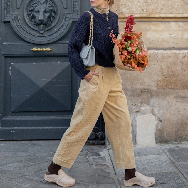 Pumpkin Spice Outfit: Corduroy Pants + Textured Cotton Sweater - Jeans and  a Teacup