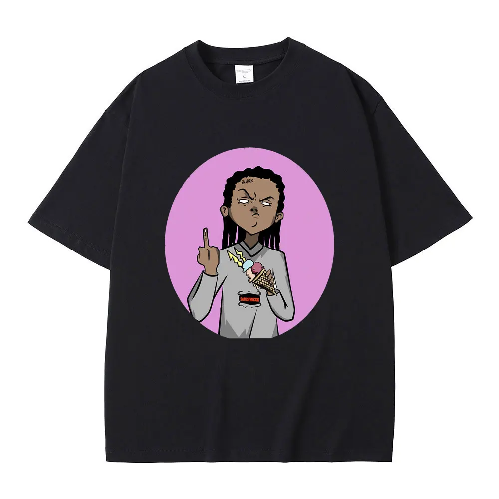 

Anime The Boondocks Riley Eat Ice Cream Graphic T-shirt Male Fashion Streetwear Men Women's Casual Oversized Pure Cotton Tshirt