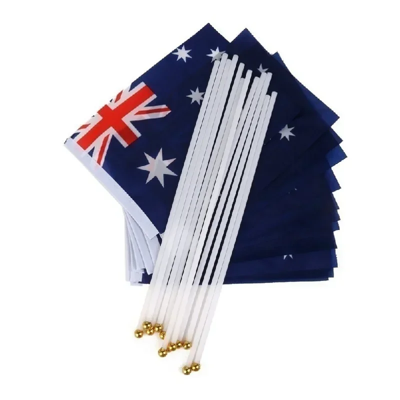 5/10pcs Hand Held Mini Flag Waving Australian National Flags Plastic Poles 21X14cm Australia Flag Ball Game Hand Cranked Flag