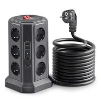 Eu 12-bit multi-socket power board 4000W16A, 2 USB A และ 2 พอร์ต USB C, รุ่นสีดําพร้อมสายต่อ 1.8M, top merge switch 1