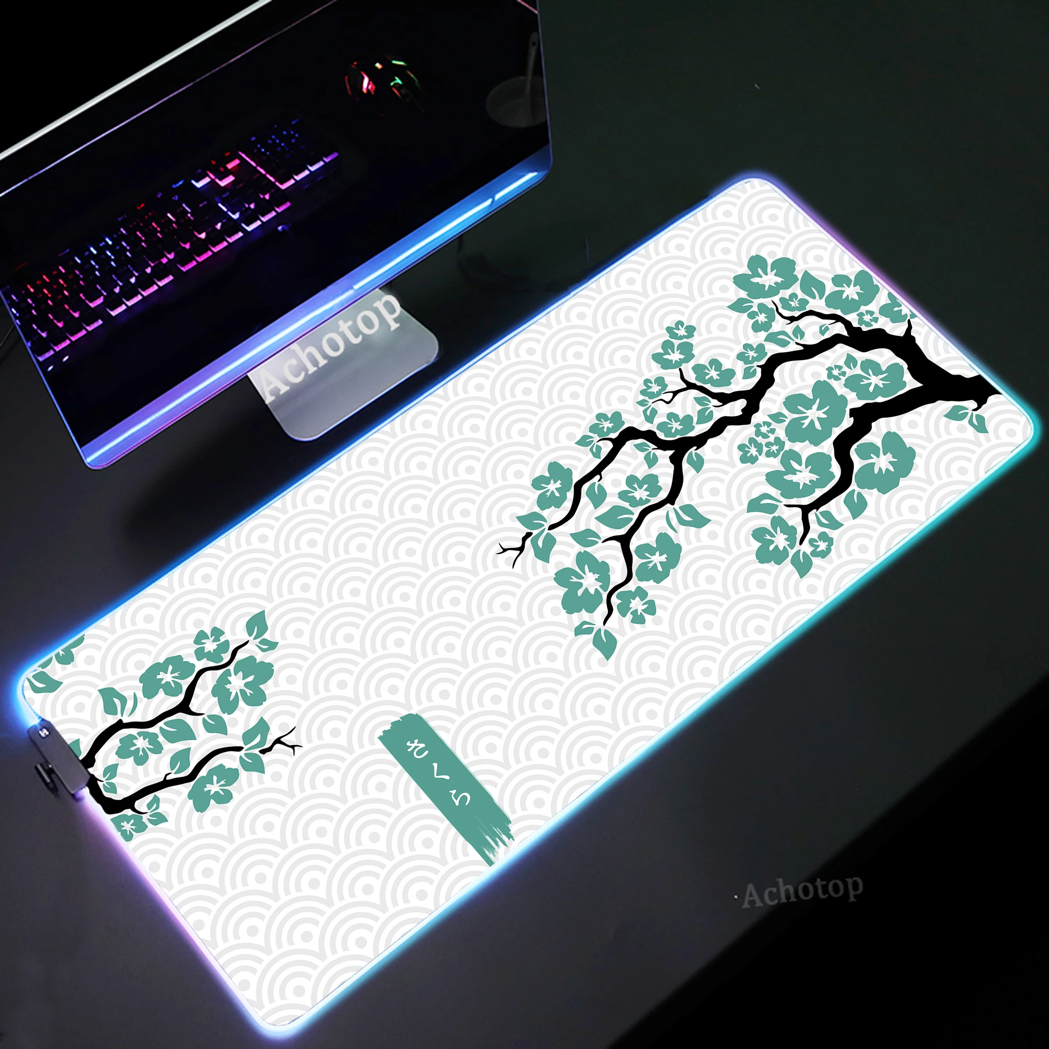 

Большой коврик для мыши RGB Sakura, игровые аксессуары, коврик для мыши XXL, коврик для скоростных геймеров, коврики для клавиатуры с HD-принтом, Противоскользящий резиновый коврик для настольного компьютера
