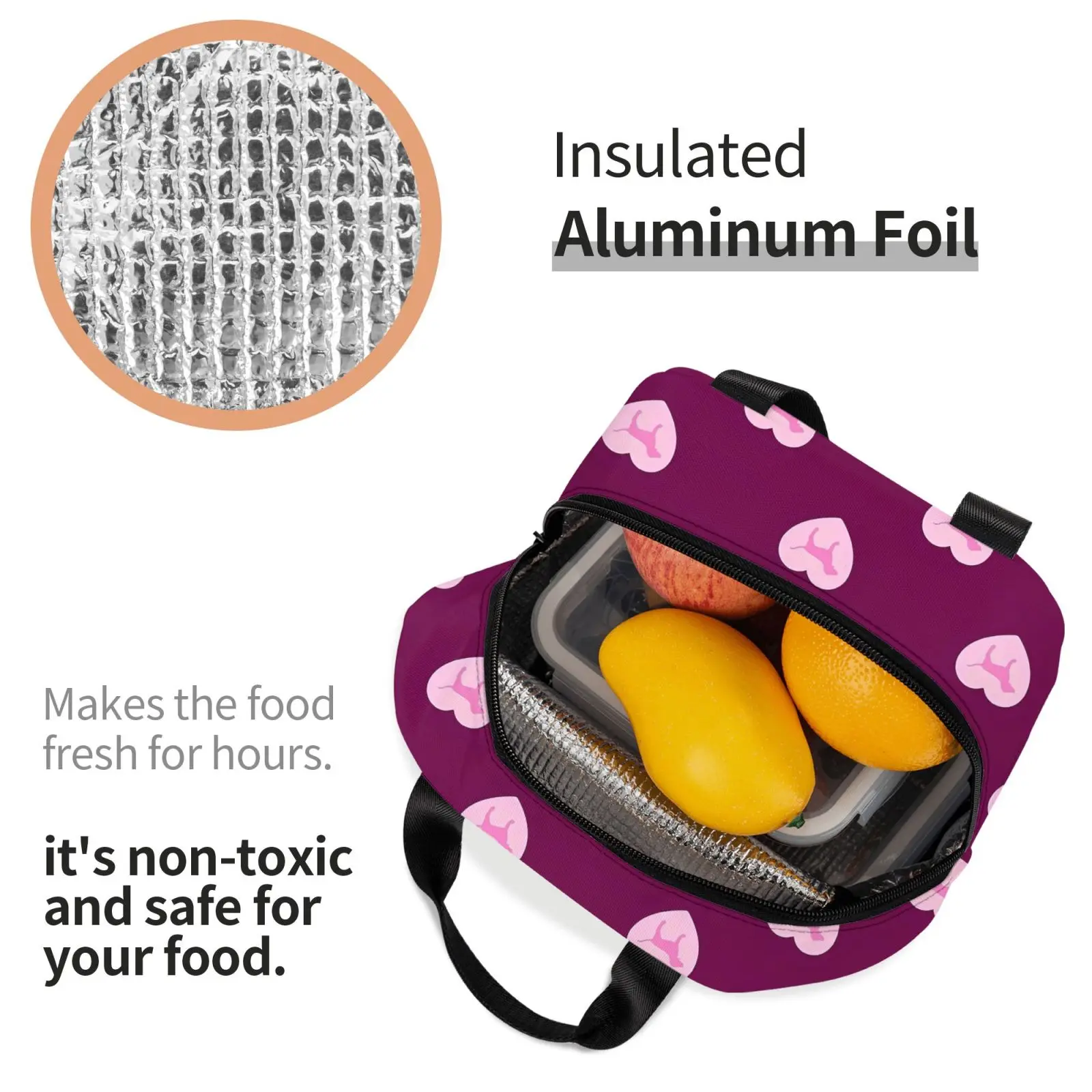 러브 핑크 도그 하트 패턴 시리즈 프린트 런치 토트백 단열 누수 방지 런치 박스 컨테이너 앞주머니 포함 소녀 소년용