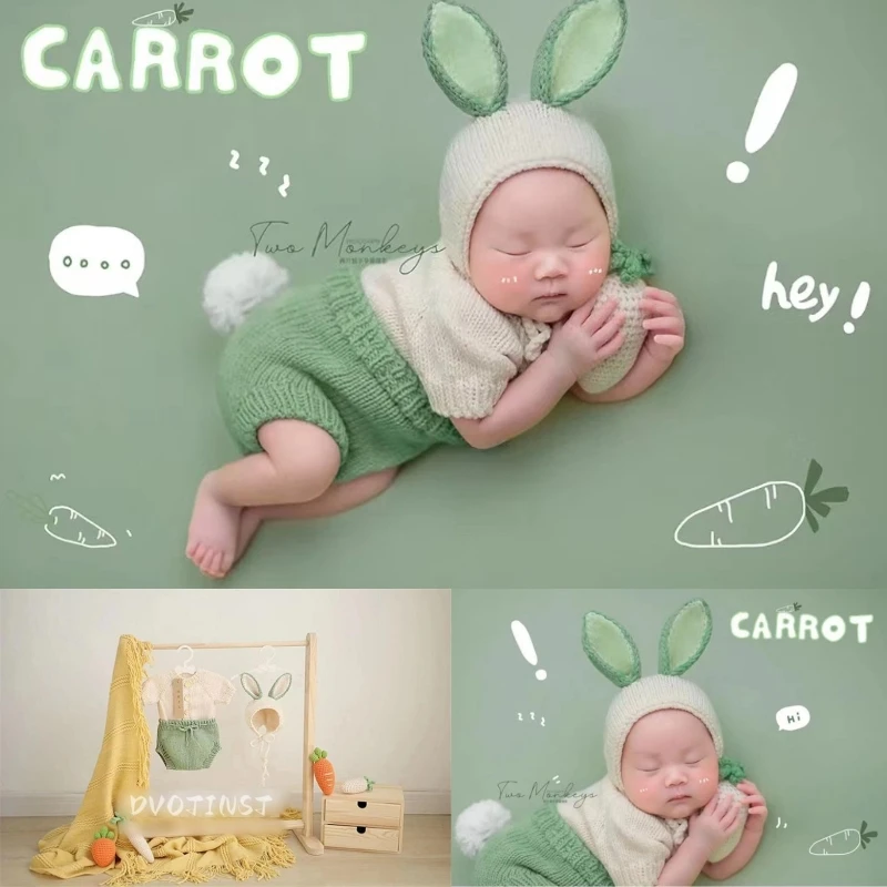 Newborn Photography Props Baby Bunny Outfit Carrots Backdrop Blanket Decotations Theme Set Fotografia Studio Shooting Photo Prop