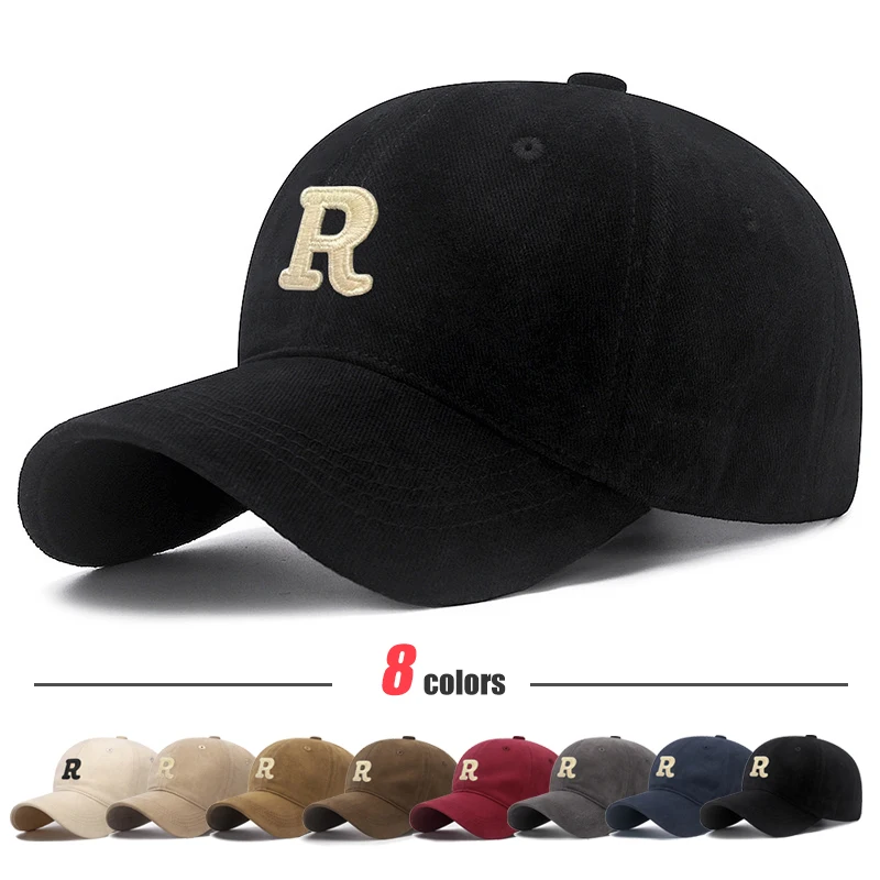 Neue Unisex-koreanische Version mit großem Kopfumfang, dreidimensionaler R-Buchstabe, Baumwolldorn, 3dimensionale bestickte Baseballkappe