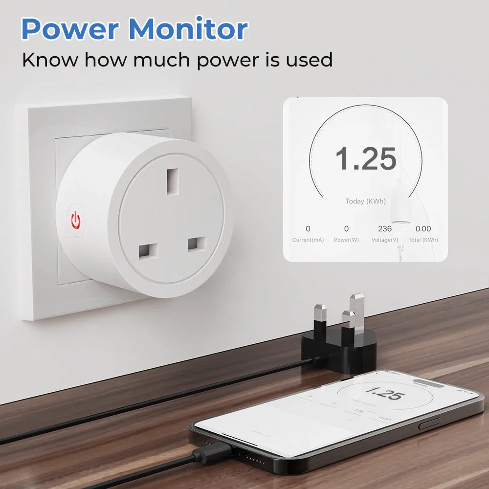 Zigbee smart socket Tuya smart UK plug 16A 20A home power outlet energy monitor timing adapter voice control Google Home Alexa smart plug
