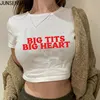 Big Tits Big Heart Print Pattern New Summer Short Sleeve O Neck Cropped Navel Women Crop Tops Fashion T-Shirt 1