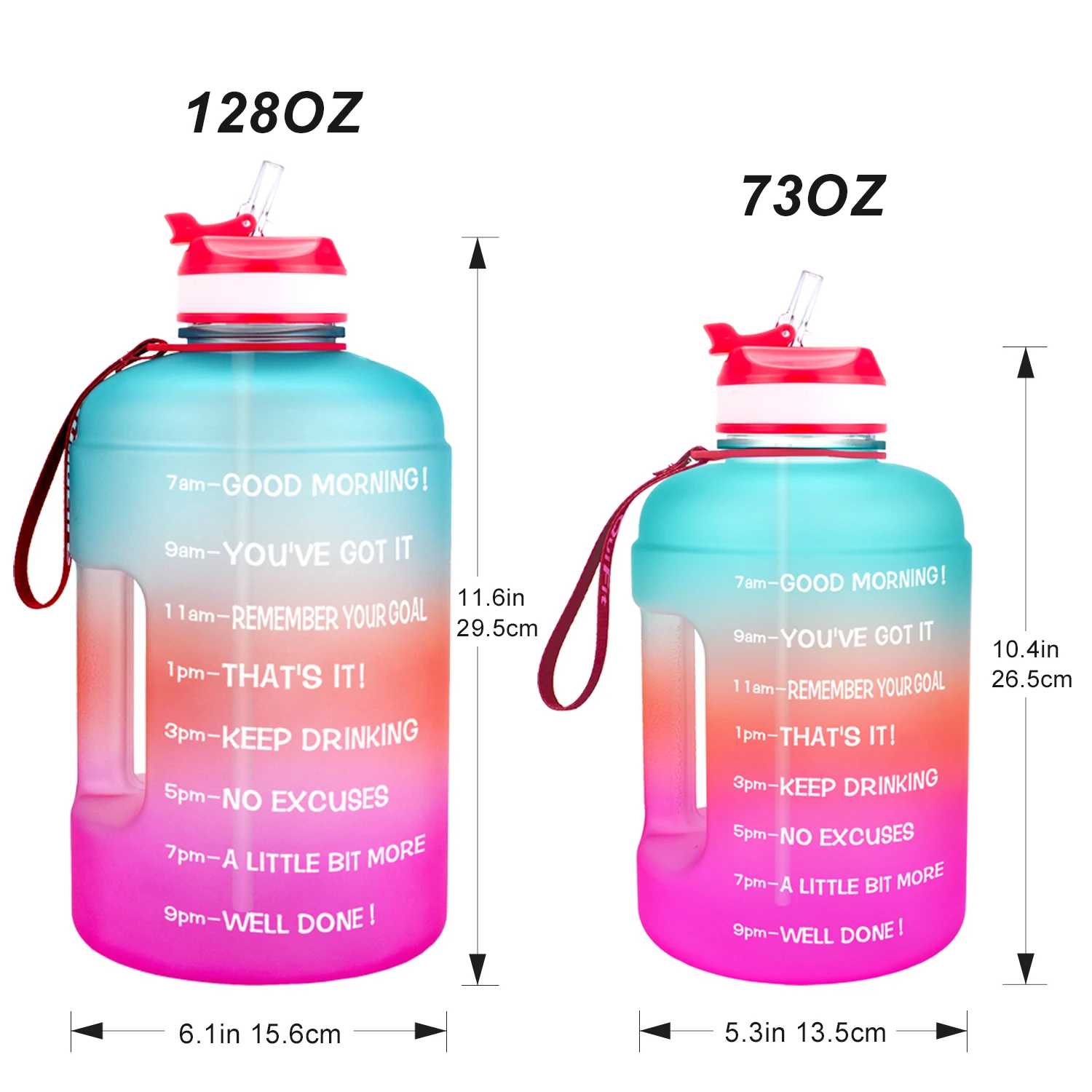 QuiFit 3.78L 2.2L 128oz Gallon Water Bottle with Straw Motivational & Time Marker GYM Drinking Jug BPA Free Sports Outdoor