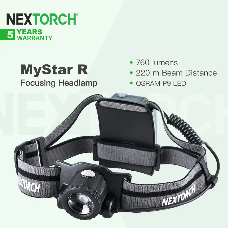 

Nextorch MyStar R Headlamp, 760 / 600 Lumen, High Power LED Flashlight 360° Rotational, Zoomable for Fishing, Camping, Searching