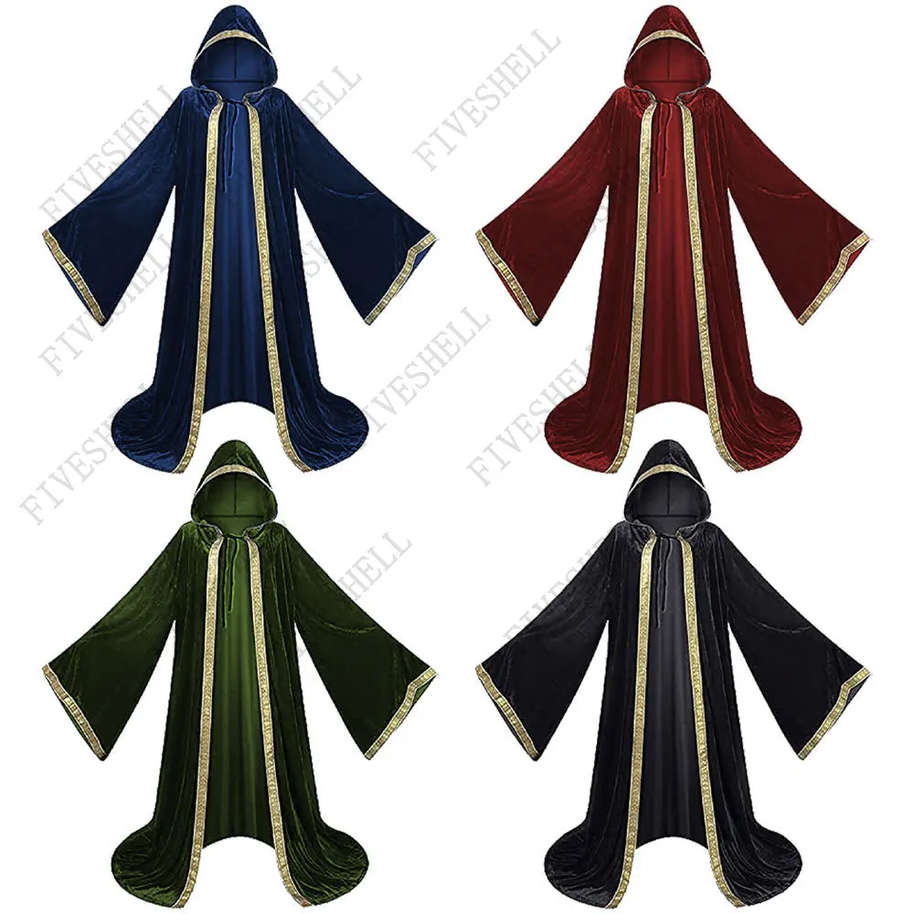

Medieval Hood Cloak Cosplay Long Cape Halloween Party Women Men Adult Long Mage Witchcraft Wicca Robe Conceal Gown Reenactment